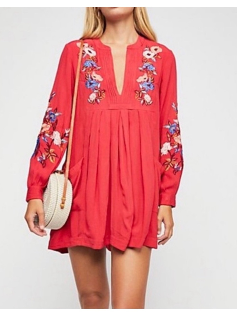 Free People Floral Embroidered Long Sleeve Mini Dress